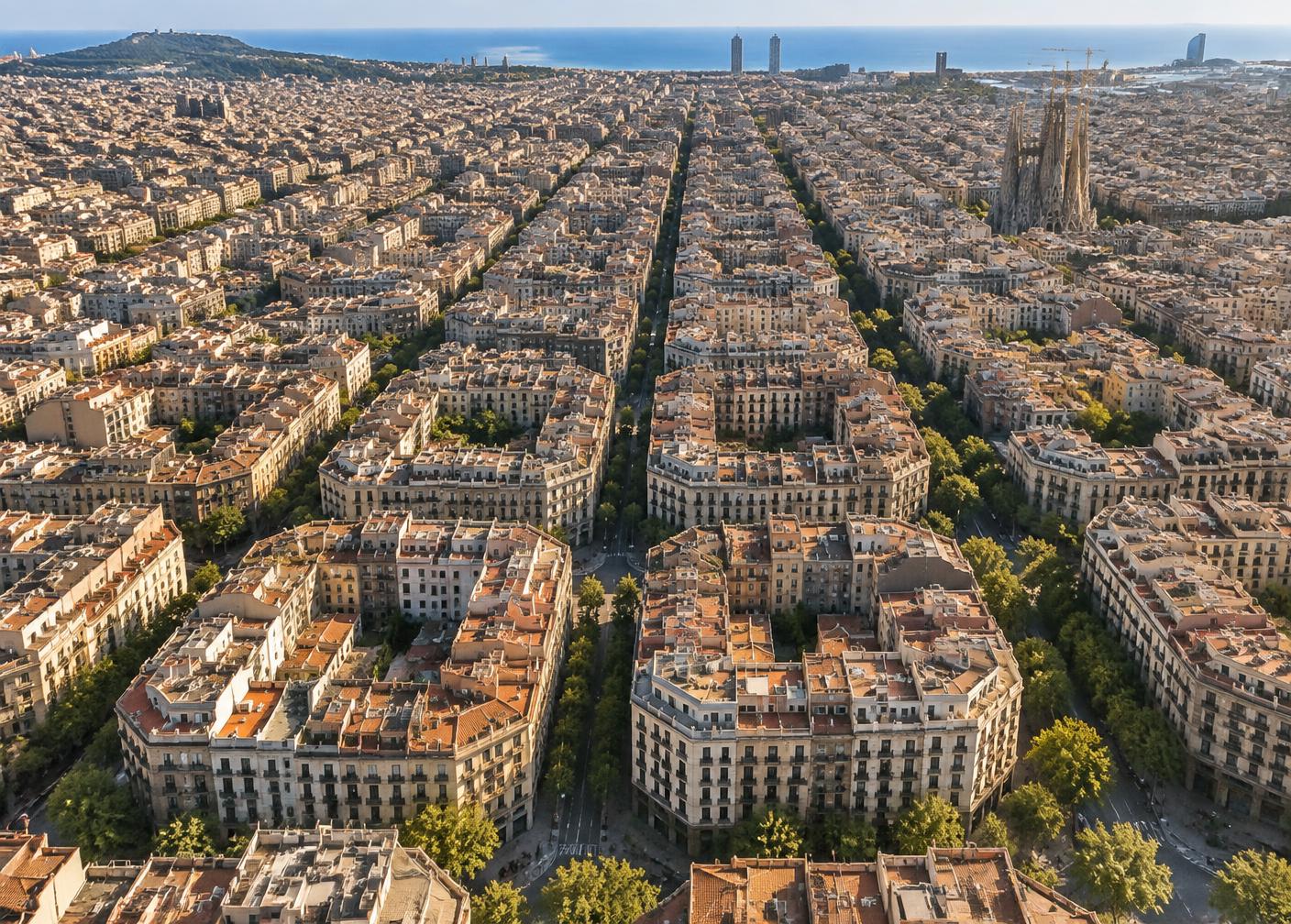 Vista aérea de la cuadrícula de L'Eixample de Barcelona
